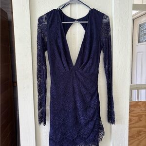 Elegant Lace Long Sleeve Dress in Navy